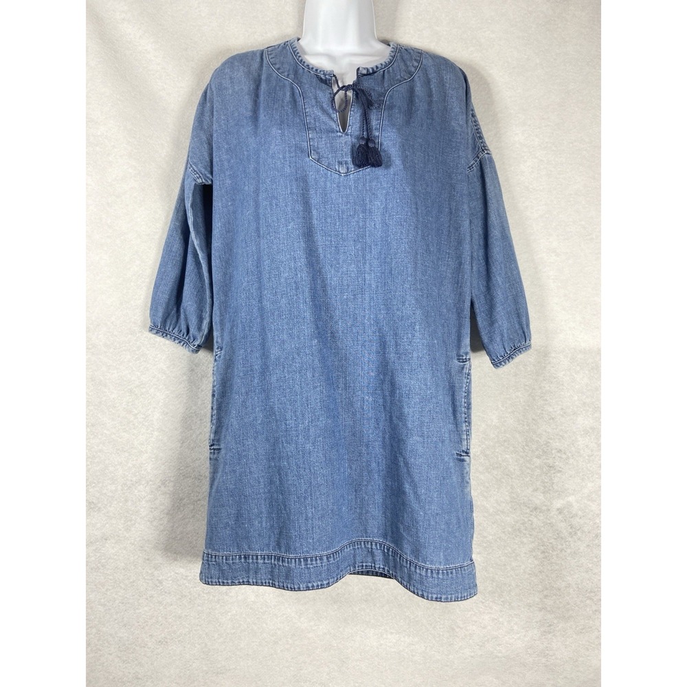 Madewell Denim Tunic Dress Women's XS Blue Shift 3/4 Sleeves 100% Cotton Chic
